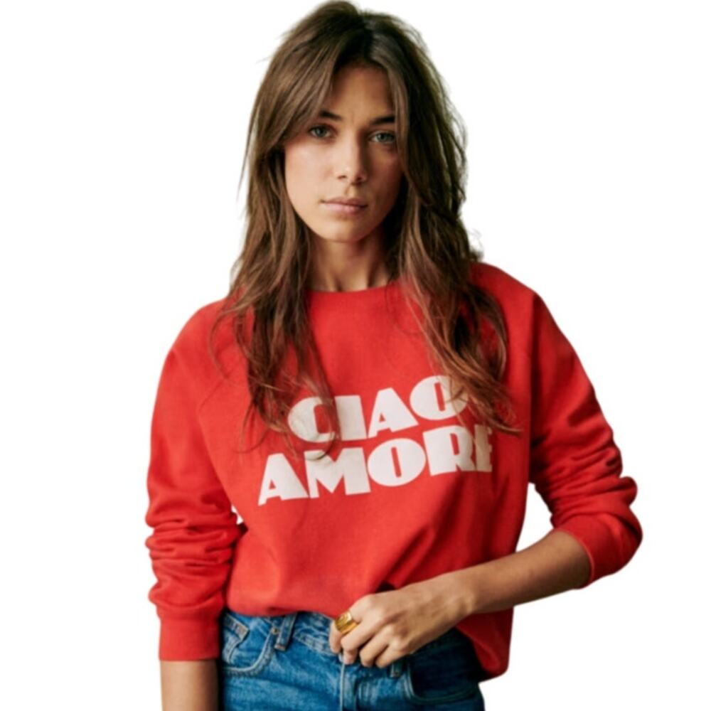 SEZANE CIAO AMORE SWEATSHIRT IN RED ORGANIC COTTON SOLD OUT WOMEN SIZE MEDIUM